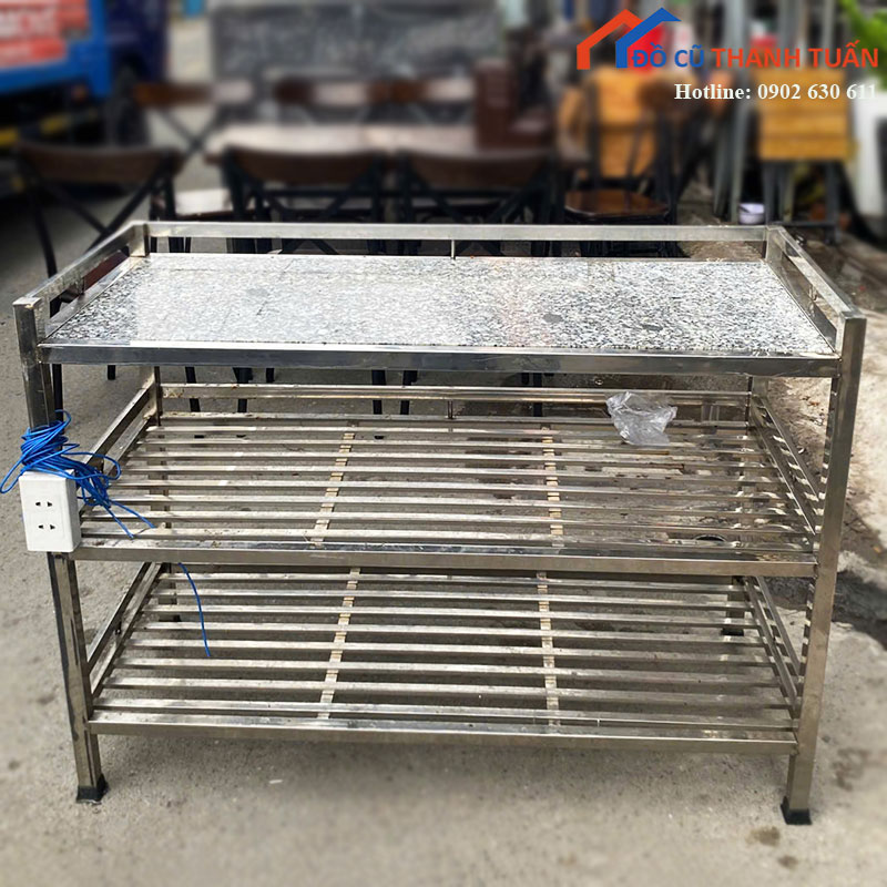 Kệ Inox Cũ 3 Tầng Mặt Đá