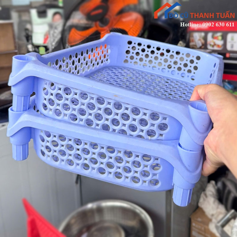 Kệ Nhựa Cũ 2 Tầng Màu Xanh Dương Có Lỗ Thoáng