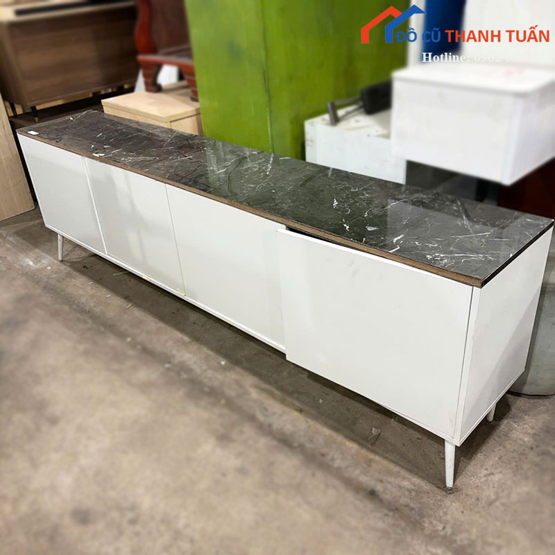 ke-tivi-cu-mau-trang-mat-van-da-2m3-1 Kệ Tivi Cũ Màu Trắng Mặt Vân Đá 2m3