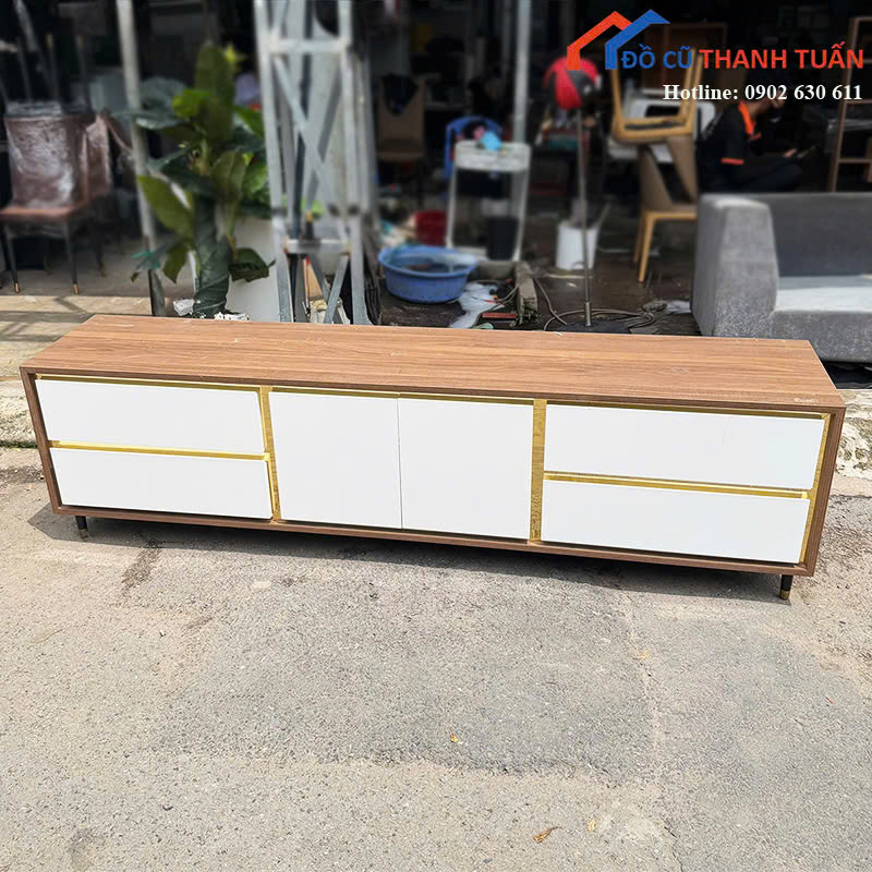 Kệ Tivi Gỗ Cũ Dài 2m Nhiều Ngăn