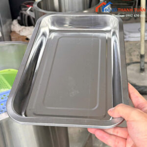 Khay Inox Cũ Hình Chữ Nhật Lòng Sâu Viền Bo Tròn (Nhiều KT)