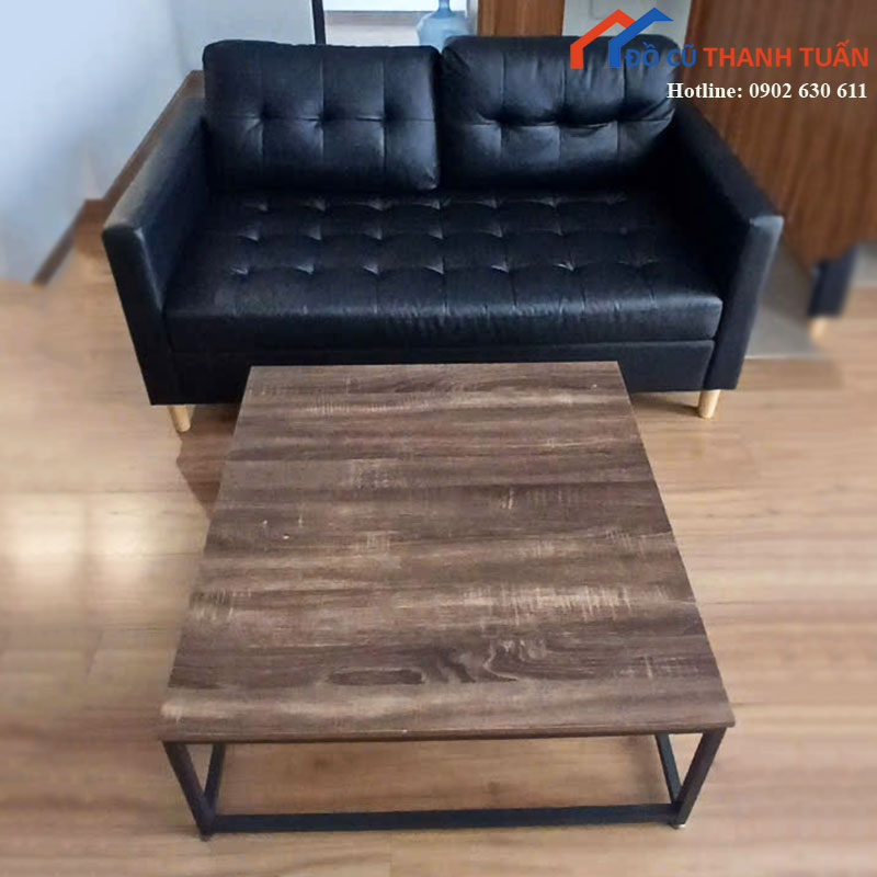 Sofa Băng Bọc Da Cũ Màu Đen Kèm Bàn