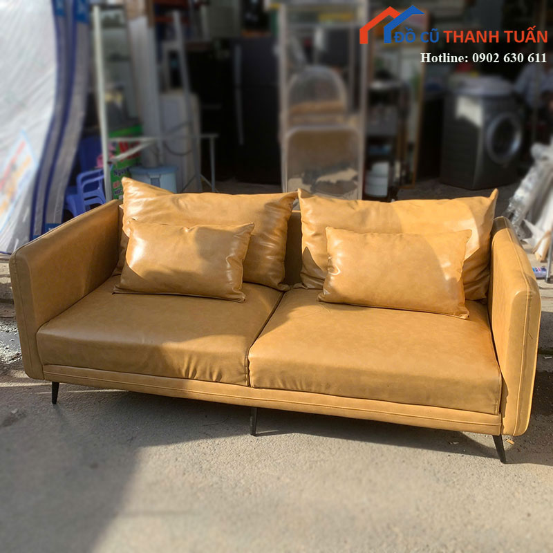 sofa-bang-cu-boc-da-mau-vang-bo-1 Sofa Băng Cũ Bọc Da Màu Vàng Bò