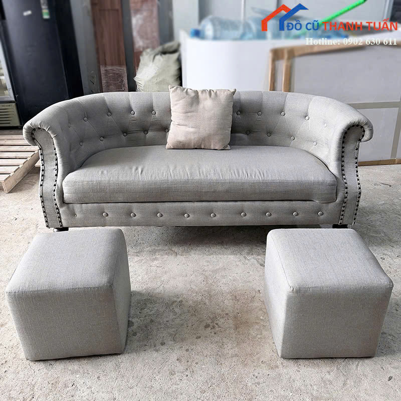 Sofa Băng Cũ Bọc Nỉ Chần Nút Sang Trọng