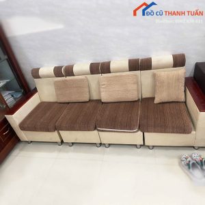 Sofa Băng Dài Bọc Vải Màu Nâu Kèm Gối Cũ