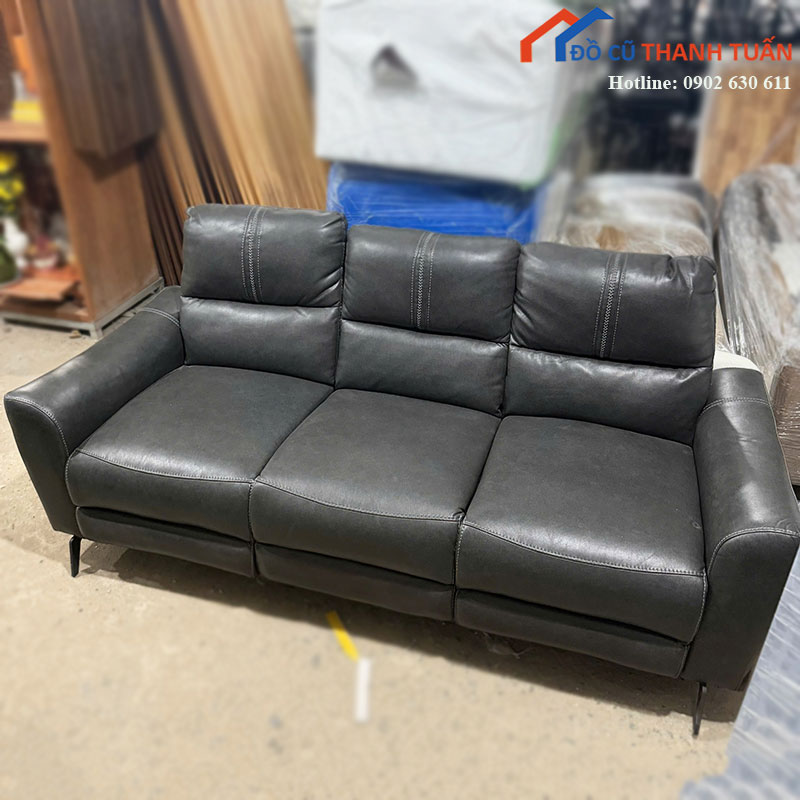 Sofa Băng Kéo Ra Thành Giường Bọc Da Xám Đen Mới 99%