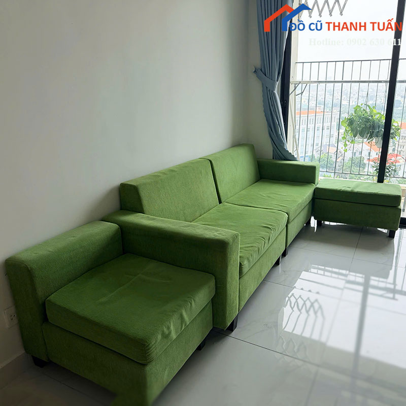 sofa-bang-mau-xanh-cu-kem-ghe-don-va-don Sofa Băng Màu Xanh Cũ Kèm Ghế Đơn Và Đôn