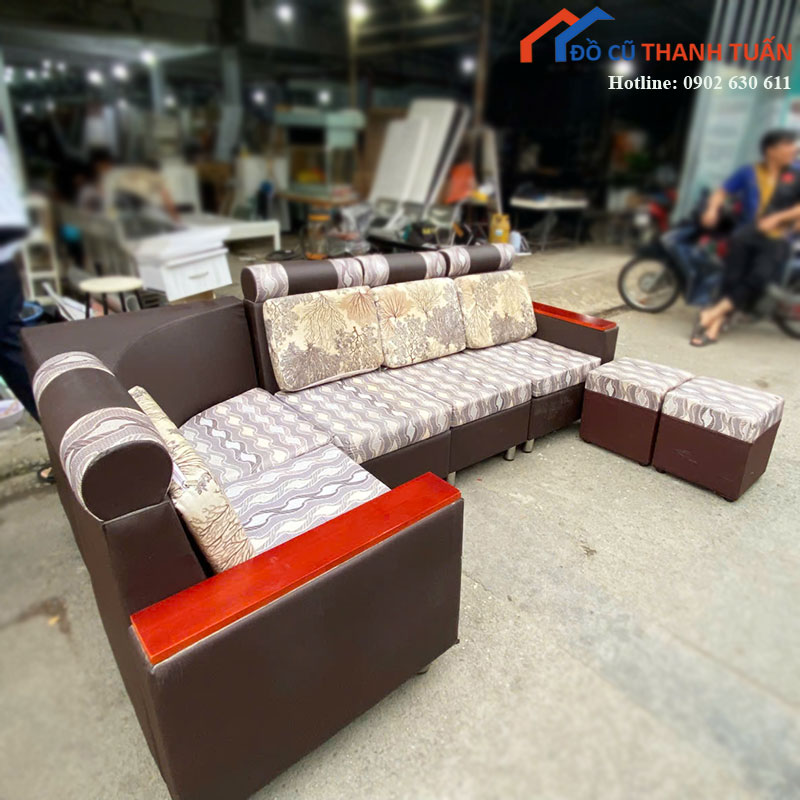 sofa-goc-chu-l-khung-go-boc-da-kem-don-moi-90-1 Sofa Góc Chữ L Khung Gỗ Bọc Da Kèm Đôn Mới 90%