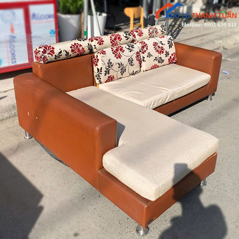 sofa-goc-l-cu-boc-da-ket-hop-vai-hoa-van-1 Sofa Góc L Cũ Bọc Da Kết Hợp Vải Hoa Văn