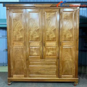 Thanh Lý Tủ Áo 4 Cánh Gỗ Tự Nhiên Chạm Khắc Sang Trọng