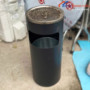 Thùng Rác Inox Tròn Có Gạt Tàn Cũ