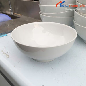 Tô Sứ Trắng Cũ Dáng Tròn Lòng Sâu Bề Mặt Tráng Men