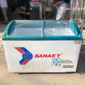 Tủ Đông Sanaky Cũ Inverter Nắp Kính Cong Màu Trắng