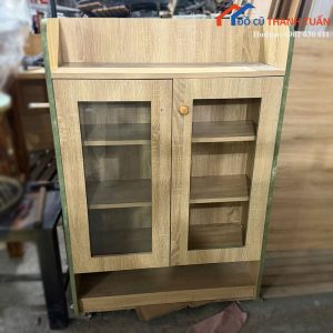 Tủ Kệ Trưng Bày Cũ Cánh Kính Gỗ Vân Sáng