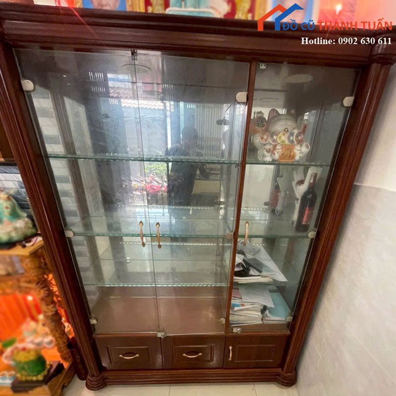 Tủ Kính Trưng Bày Khung Gỗ Tự Nhiên Cũ