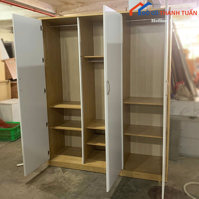 tu-quan-ao-3-canh-cu-1m6-trang-vang-1 Tủ Quần Áo 3 Cánh Cũ 1m6 Trắng Vàng