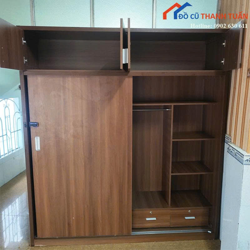 tu-quan-ao-cu-2m-cua-truot-co-ngan-ke-tien-dung-2 Tủ Quần Áo Cũ 2m Cửa Trượt Có Ngăn Kệ Tiện Dụng