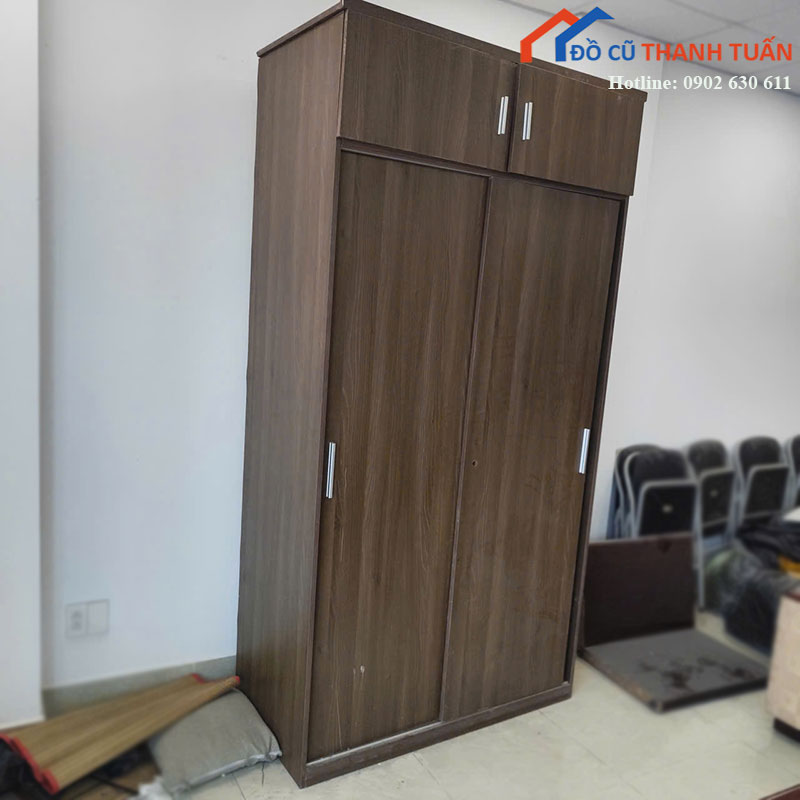 Tủ Quần Áo Cửa Lùa 1m23 Kịch Trần Vân Gỗ Cũ