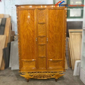 Tủ Quần Áo Gỗ Cũ 2 Cánh Chạm Khắc Hoa Văn