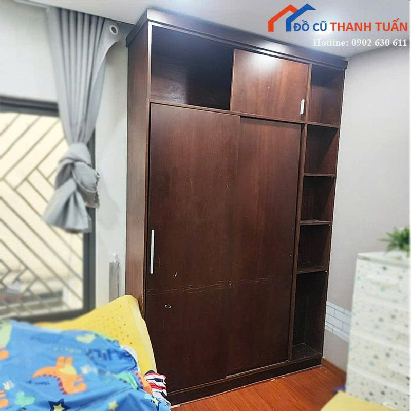 tu-quan-ao-go-cu-cua-lua-co-ke-ben-hong-2 Tủ Quần Áo Gỗ Cũ Cửa Lùa Có Kệ Bên Hông