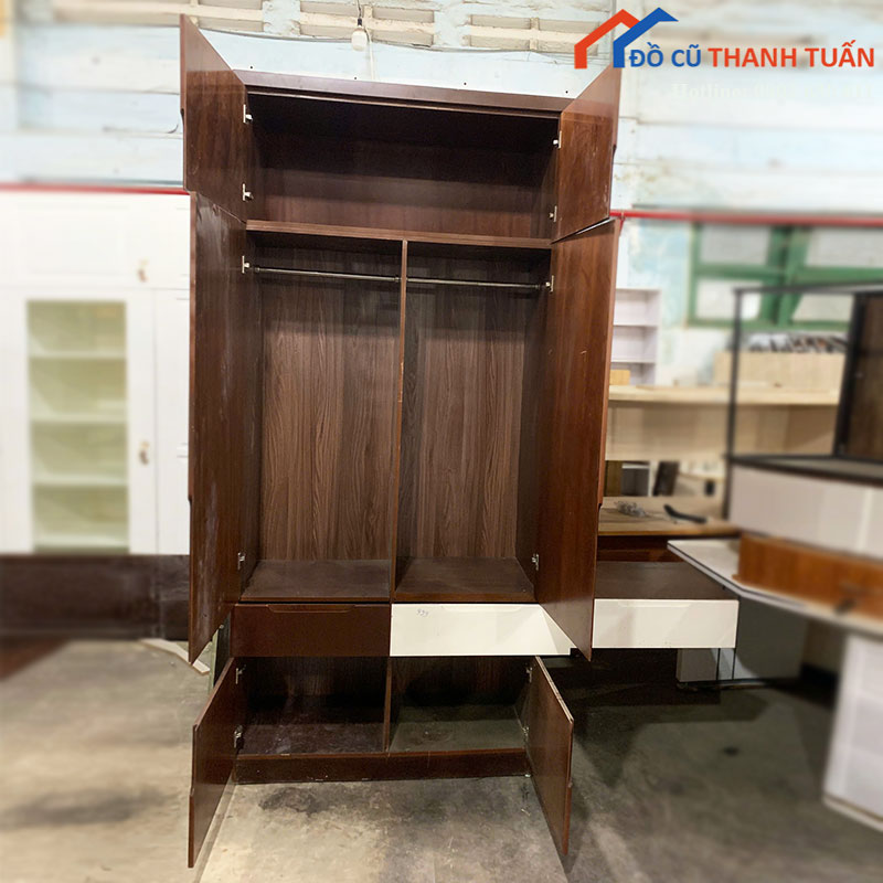 tu-quan-ao-lien-ban-cu-cao-2m7-nhieu-ngan-1 Tủ Quần Áo Liền Bàn Cũ Cao 2m7 Nhiều Ngăn