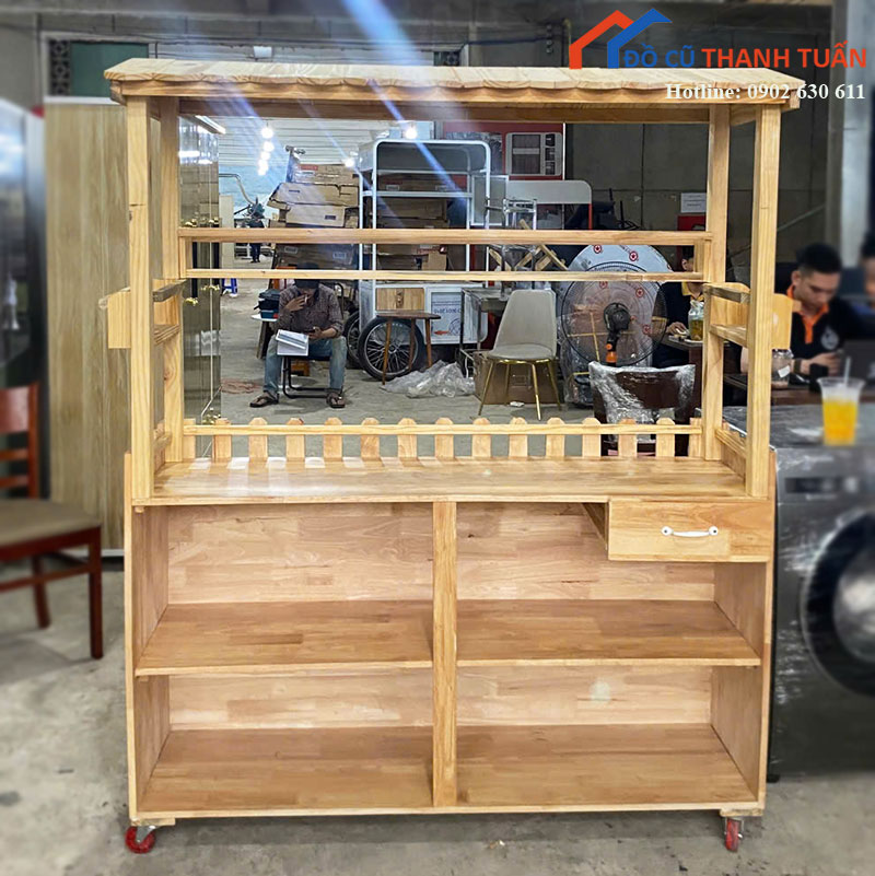 xe-ban-hang-go-moi-99-co-mai-che-va-banh-xe-di-chuyen-1 Xe Bán Hàng Gỗ Mới 99% Có Mái Che Và Bánh Xe Di Chuyển