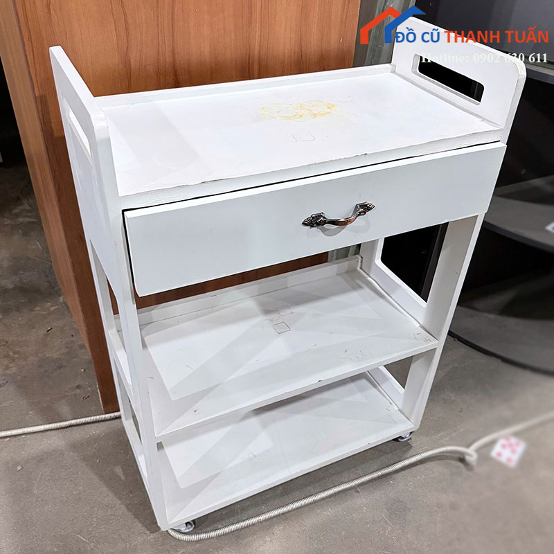 xe-day-spa-cu-3-tang-mau-trang-co-ngan-keo-3 Xe Đẩy Spa Cũ 3 Tầng Màu Trắng Có Ngăn Kéo